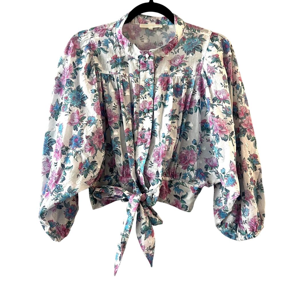 LoveShackFancy Triste Crop Top in Sea Orchid 100% cotton Size M D1 - Picture 2 of 6